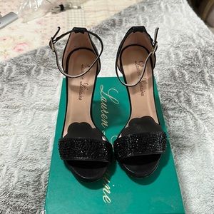Dressy black stone ankle strap sandal